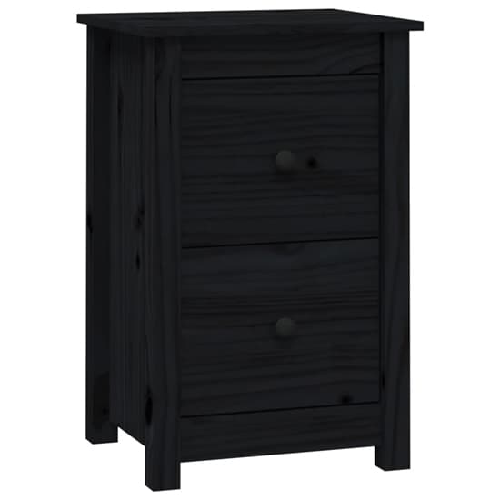 Beale Pine Wood Bedside Cabinet With 2 Drawers In Black