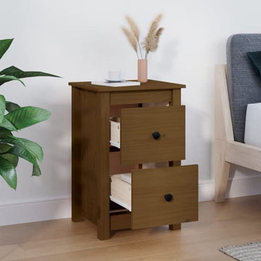 Beale Pine Wood Bedside Cabinet With 2 Drawers In Honey Brown