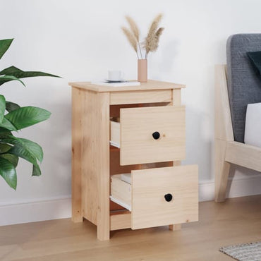 Beale Pine Wood Bedside Cabinet With 2 Drawers In Natural