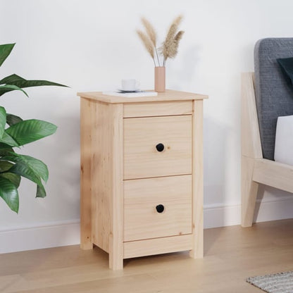 Furco Beale Natural Pine Wood Nightstand with 2 Drawers for Bedroom Storage