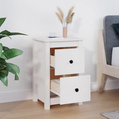 Beale Pine Wood Bedside Cabinet With 2 Drawers In White