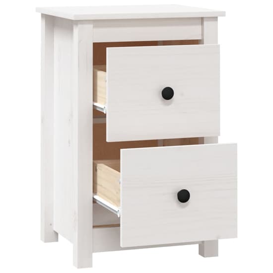 Beale Pine Wood Bedside Cabinet With 2 Drawers In White