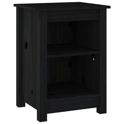 FURCO Black Pine Wood Nightstand with 2 Shelves – Stylish Bedroom Storage Solution