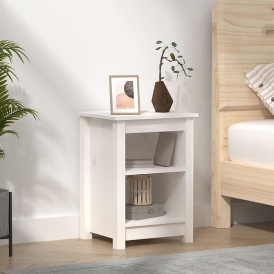 FURCO White Pine Wood Nightstand with 2 Shelves for Bedroom Storage