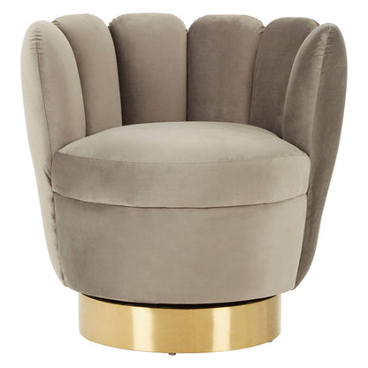 FURCO Bealie Grey Velvet Chair with Gold Base - Stylish Cocktail Seating for Living Room