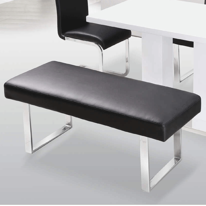 Modern Dining Comfort Guildford Leather Effect and Chrome Straight Dining Bench - Black