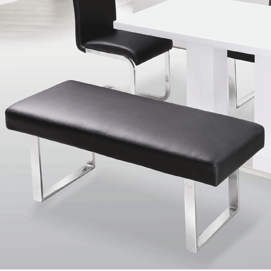 Modern Dining Comfort Guildford Leather Effect and Chrome Straight Dining Bench - White