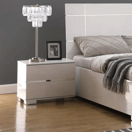 Zinck White High Gloss Two-Drawer Bedside Table - Chic Storage Solution for Modern Bedrooms