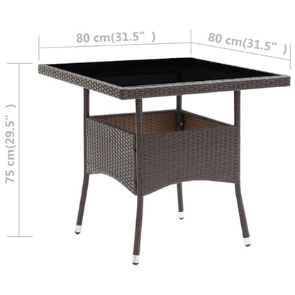 Beile Outdoor Garden Glass Top Dining Table In Brown Poly Rattan