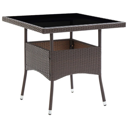 Beile Outdoor Garden Glass Top Dining Table In Brown Poly Rattan