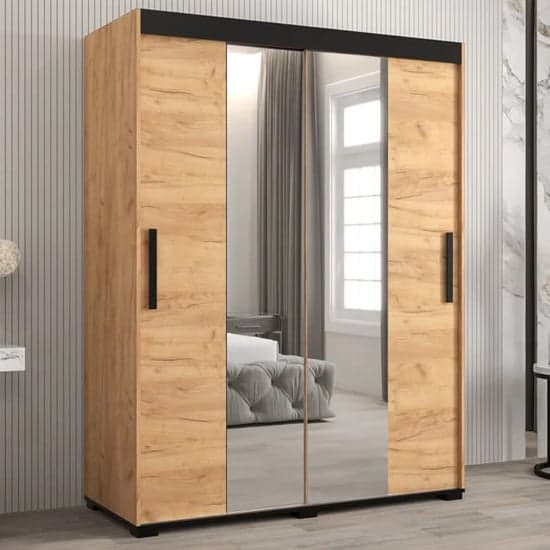 Beilla Mirrored Sliding Wardrobe | Golden Oak Finish | Mirror | 2 Doors | 150cm