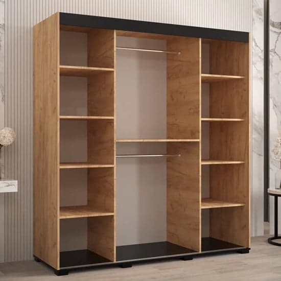 Golden Oak Mirrored Sliding Wardrobe | Sliding | Golden Oak | Mirror and Shelves | 2 Doors | 180cm