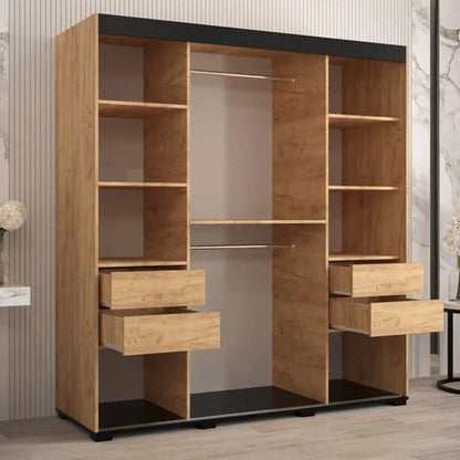 Golden Oak Mirrored Sliding Wardrobe | Sliding | Golden Oak | Mirror and Shelves | 2 Doors | 180cm