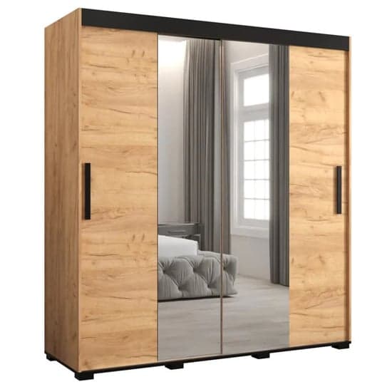 Golden Oak Mirrored Sliding Wardrobe | Sliding | Golden Oak | Mirror and Shelves | 2 Doors | 180cm