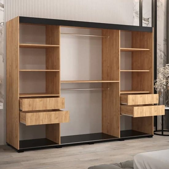 Beilla I Mirrored Wardrobe Sliding 3 Doors 250cm In Golden Oak