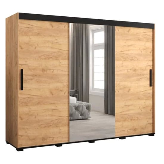 Beilla I Mirrored Wardrobe Sliding 3 Doors 250cm In Golden Oak