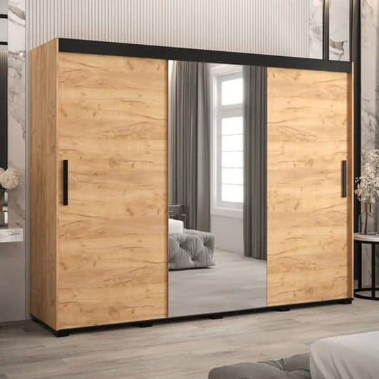 Beilla I Sliding Wardrobe | Golden Oak | Mirror | 3 Doors | 250cm