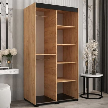 Beilla II Sliding Mirrored Wardrobe | Golden Oak | 5 Shelves | 2 Doors | 100cm