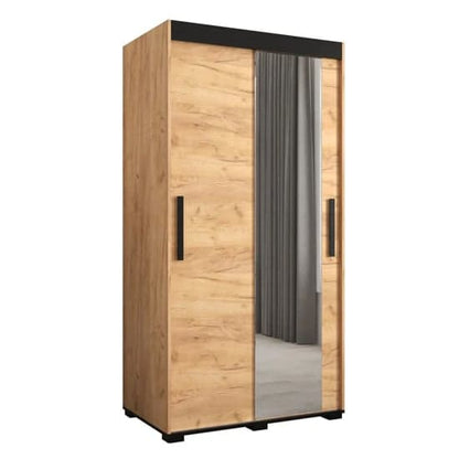 Beilla II Sliding Mirrored Wardrobe | Golden Oak | 5 Shelves | 2 Doors | 100cm