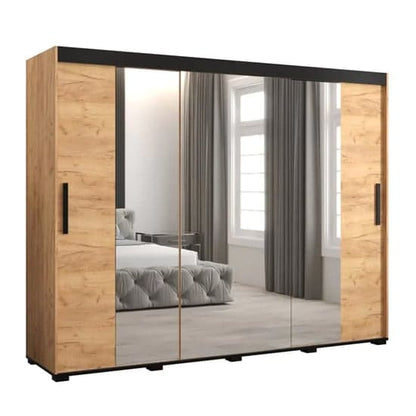 Beilla II Mirrored Wardrobe Sliding 3 Doors 250cm In Golden Oak