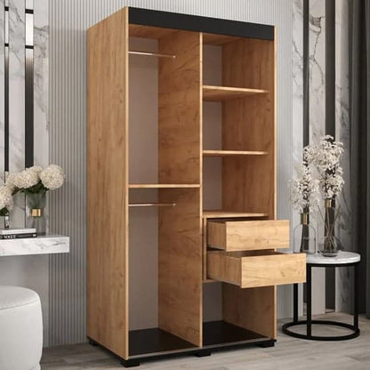 Beilla III 100cm Mirrored Wardrobe | Sliding | Golden Oak | Mirror | 2 Doors | 100cm