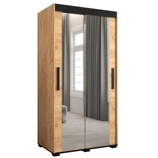 Beilla III 100cm Mirrored Wardrobe | Sliding | Golden Oak | Mirror | 2 Doors | 100cm