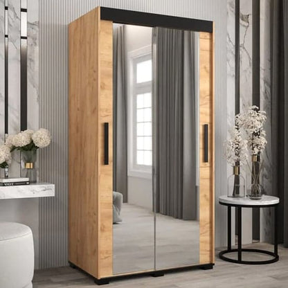 Beilla III 100cm Mirrored Wardrobe | Sliding | Golden Oak | Mirror | 2 Doors | 100cm