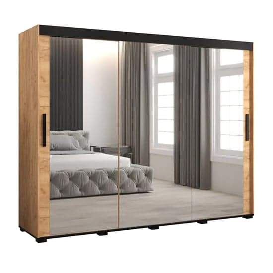 Golden Oak Beilla III Sliding Wardrobe | Mirror | 3 Doors | 250cm