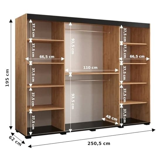 Beilla III Mirrored Wardrobe Sliding 3 Doors 250cm In Golden Oak