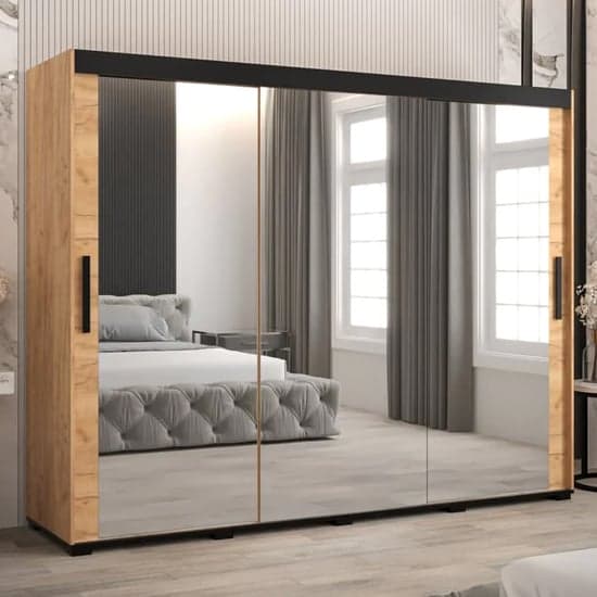 Golden Oak Beilla III Sliding Wardrobe | Mirror | 3 Doors | 250cm