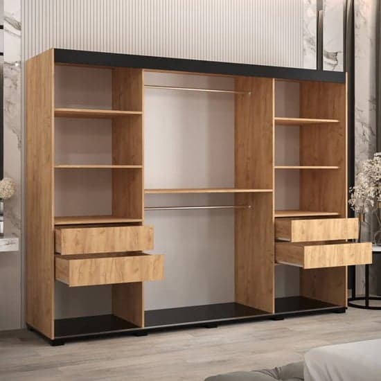 Beilla IV Wooden Wardrobe Sliding 3 Doors 250cm In Golden Oak