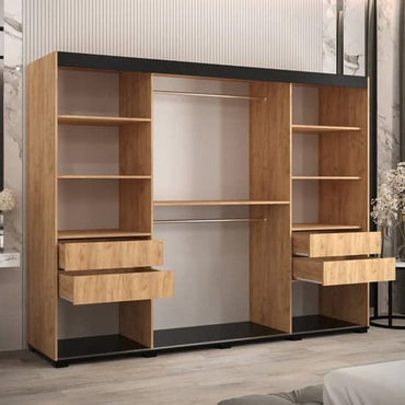 Beilla IV Golden Oak Sliding Wardrobe | Golden Oak | Shelves | 3 Doors | 250cm