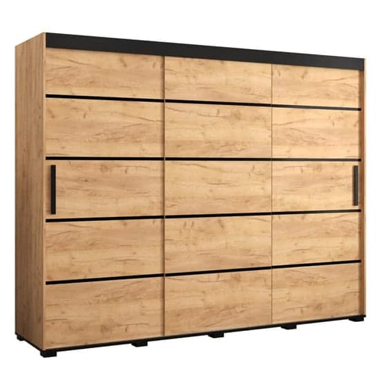 Beilla IV Wooden Wardrobe Sliding 3 Doors 250cm In Golden Oak