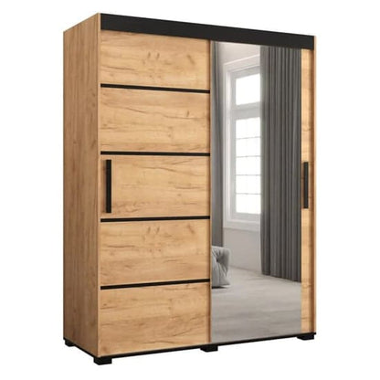 150cm Beilla V Mirrored Sliding Wardrobe with 2 Doors in Golden Oak