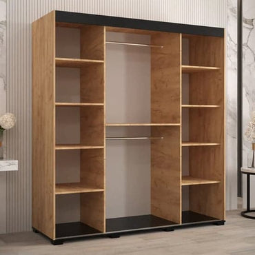 Beilla V 180cm Sliding Wardrobe with Mirrored Door in Golden Oak Finish