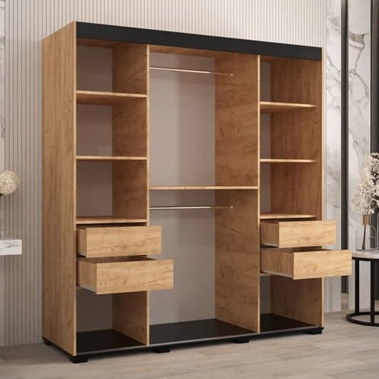 Beilla V 180cm Sliding Wardrobe with Mirrored Door in Golden Oak Finish