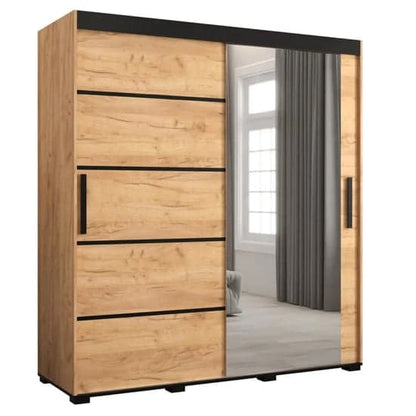 Beilla V 180cm Sliding Wardrobe with Mirrored Door in Golden Oak Finish