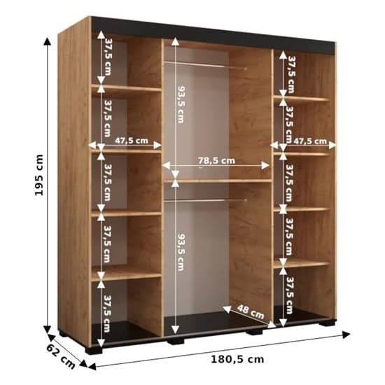 Beilla V 180cm Sliding Wardrobe with Mirrored Door in Golden Oak Finish