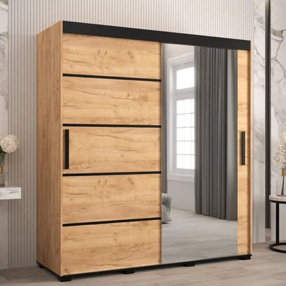 Beilla V 180cm Sliding Wardrobe with Mirrored Door in Golden Oak Finish