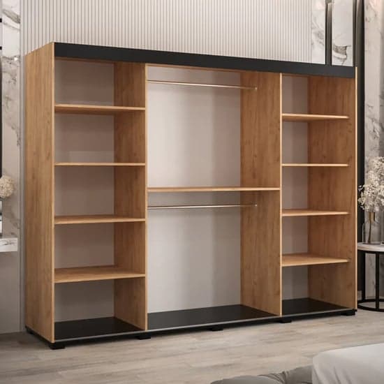 Beilla V Mirrored Wardrobe Sliding 3 Doors 250cm In Golden Oak