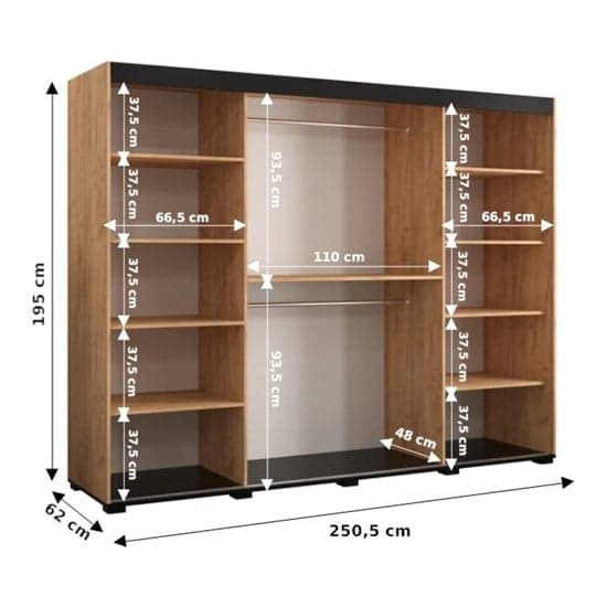 Beilla V Mirrored Wardrobe Sliding 3 Doors 250cm In Golden Oak