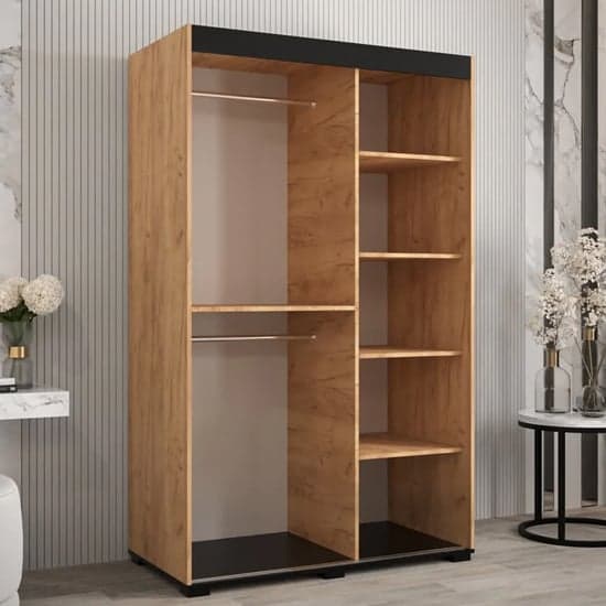 Beilla VI 120cm Mirrored Sliding Wardrobe in Golden Oak with 2 Doors