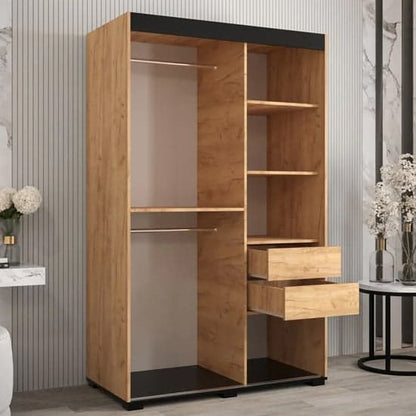 Beilla VI 120cm Mirrored Sliding Wardrobe in Golden Oak with 2 Doors