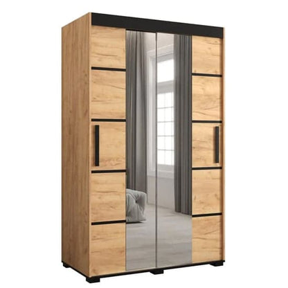 Beilla VI 120cm Mirrored Sliding Wardrobe in Golden Oak with 2 Doors