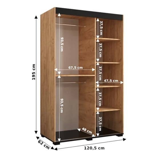 Beilla VI 120cm Mirrored Sliding Wardrobe in Golden Oak with 2 Doors