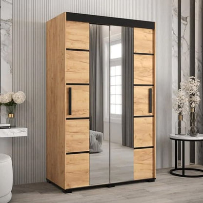 Beilla VI 120cm Mirrored Sliding Wardrobe in Golden Oak with 2 Doors