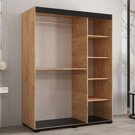 Beilla VI 150cm Mirrored Sliding Wardrobe in Golden Oak with Ample Storage