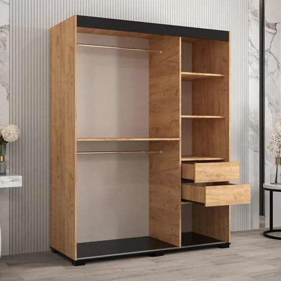 Beilla VI 150cm Mirrored Sliding Wardrobe in Golden Oak with Ample Storage