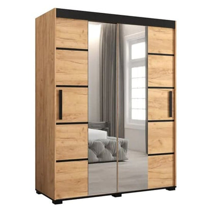 Beilla VI 150cm Mirrored Sliding Wardrobe in Golden Oak with Ample Storage