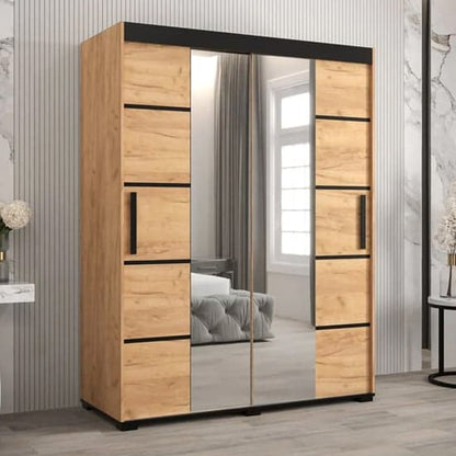 Beilla VI 150cm Mirrored Sliding Wardrobe in Golden Oak with Ample Storage